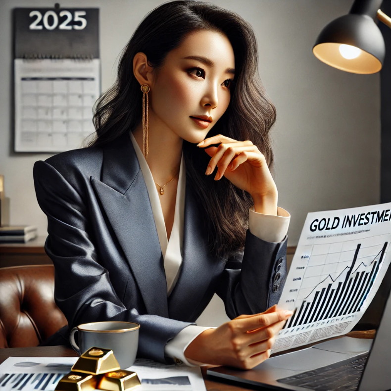 금 재테크하는 30대 미혼 여성 이미지