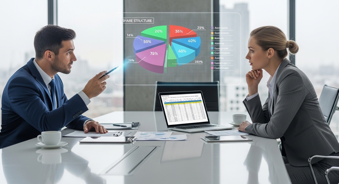 공동사업자가 지분 구조를 확인하는 장면