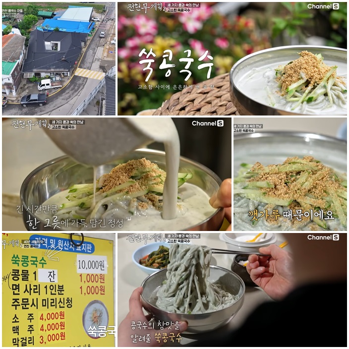 쑥면이 들어간 콩국수 : 에이스식당