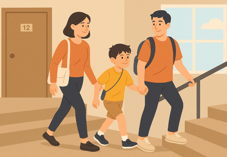 가족과 함께 계단오르기