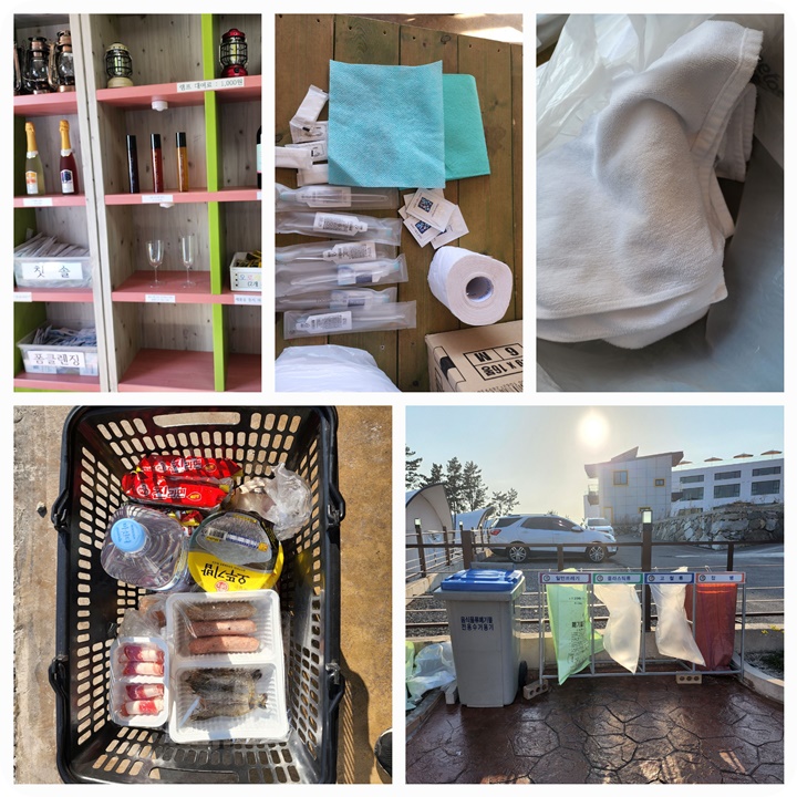 일회용 치솔&#44;치약&#44;수건&#44;분리수거함