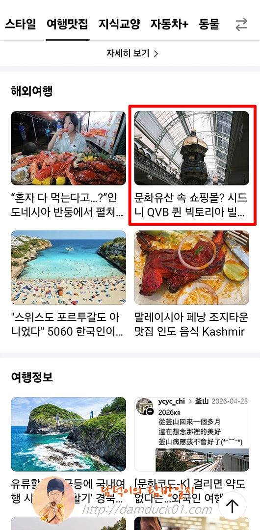 2026년 5월 25일 다음 모바일 여행맛집 채널