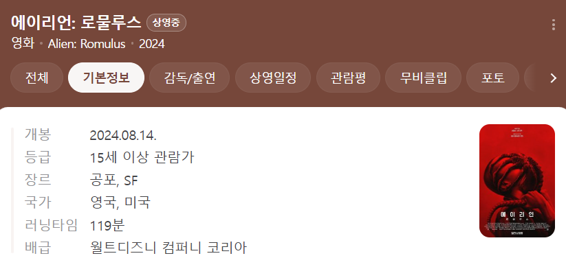 에일리언 로물루스 에이리언 후기