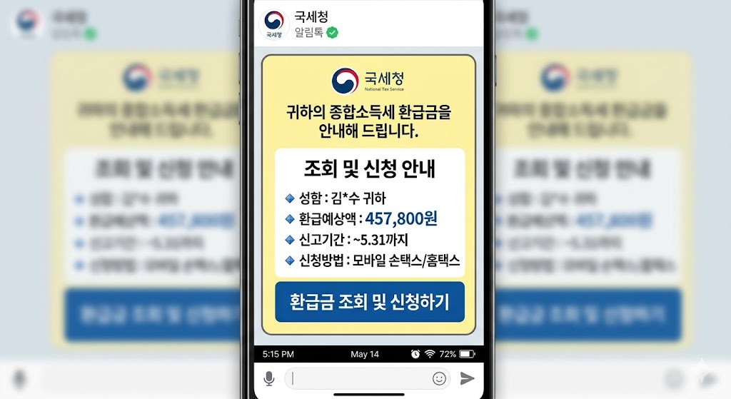 국세청 종합소득세 환급금 안내 알림톡 예시 화면
