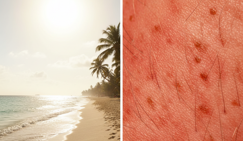 여름의 고온 환경으로 인한 피부 온도 상승을 표현한 이미지