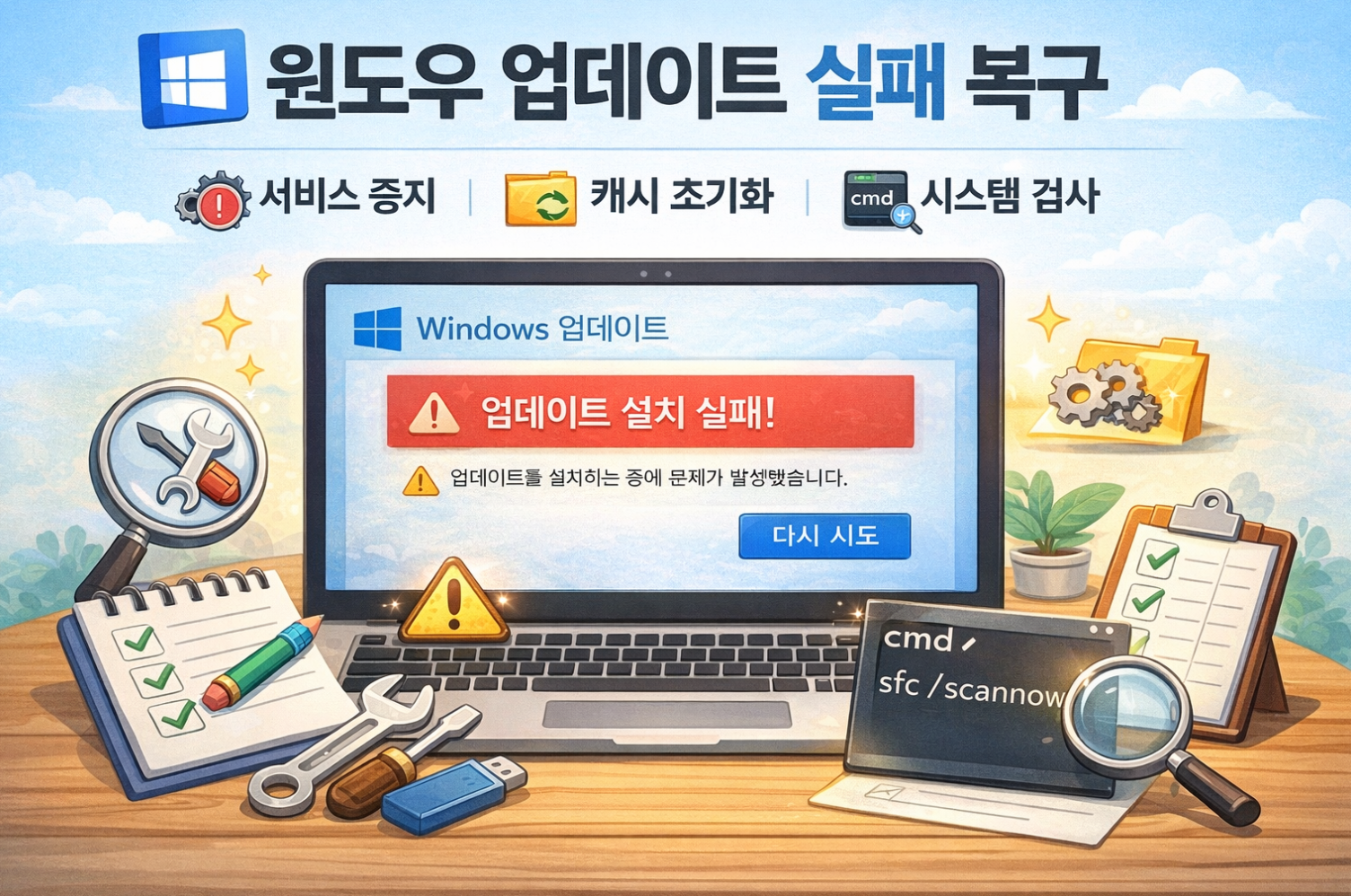 윈도 업데이트 실패 복구 관련 사진
