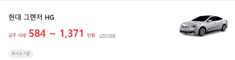 2011~2016년식 그랜저HG 중고차 시세