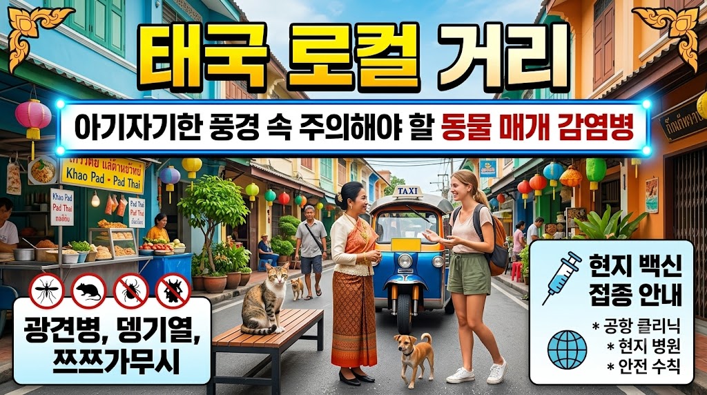 태국 여행 중 동물 접촉 후 현지 클리닉에서 광견병 백신을 안내받는 모습