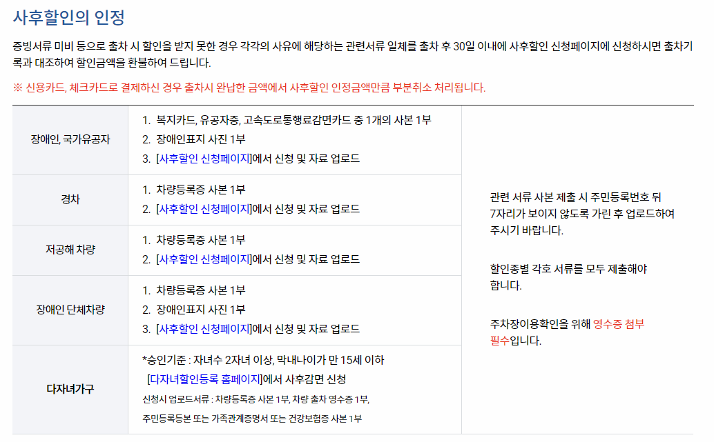 김포공항 주차장 사후할인 인정표 이미지