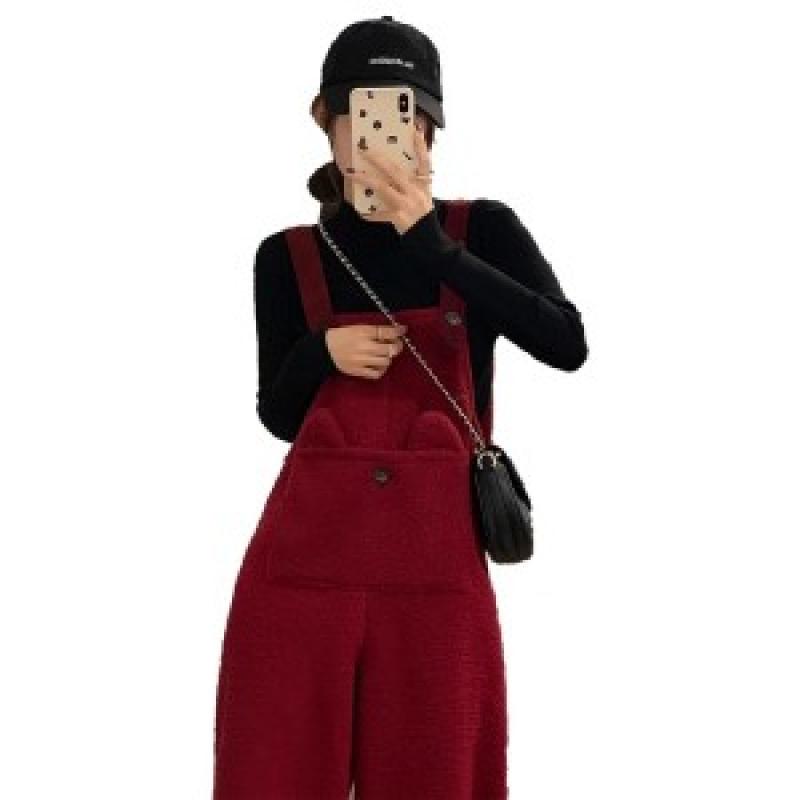 겨울멜빵바지 기모 뽀글이 멜빵 바지 여성 점프수트