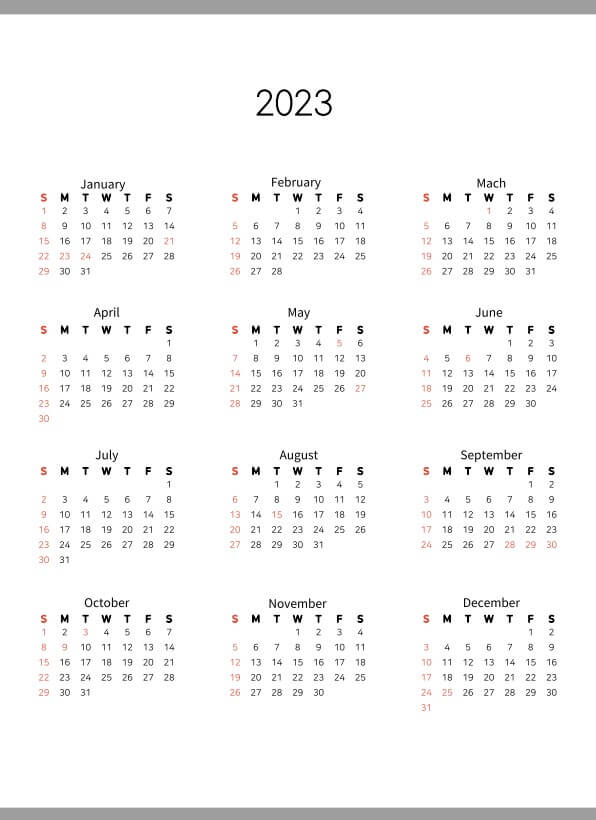 2023년 전체달력