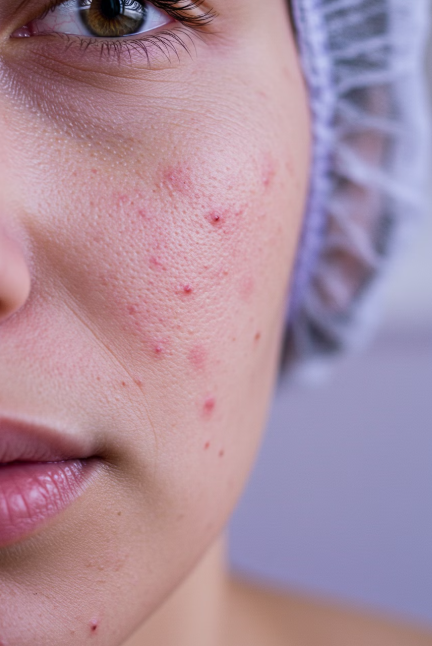 비오틴 부작용으로 얼굴에 여드름이 난 여성