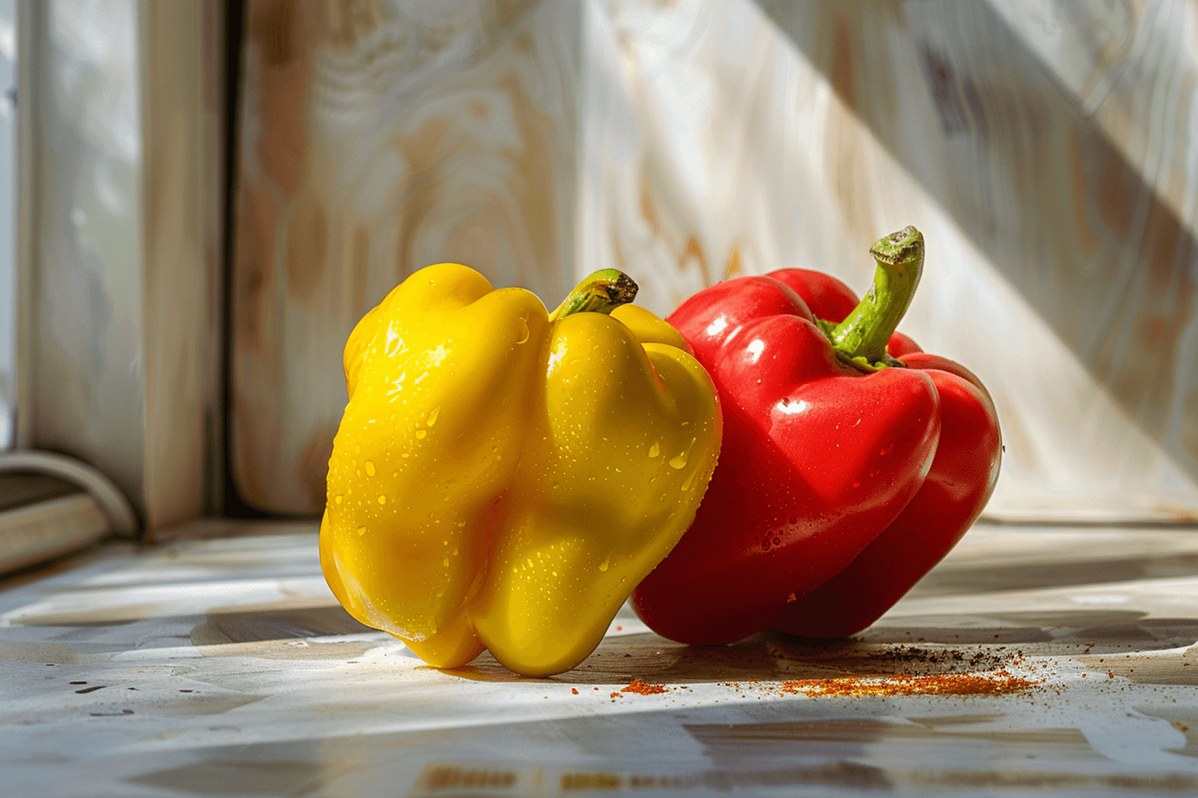 부엌에-있는-노랑색과- 빨강색-파프리카-이미지