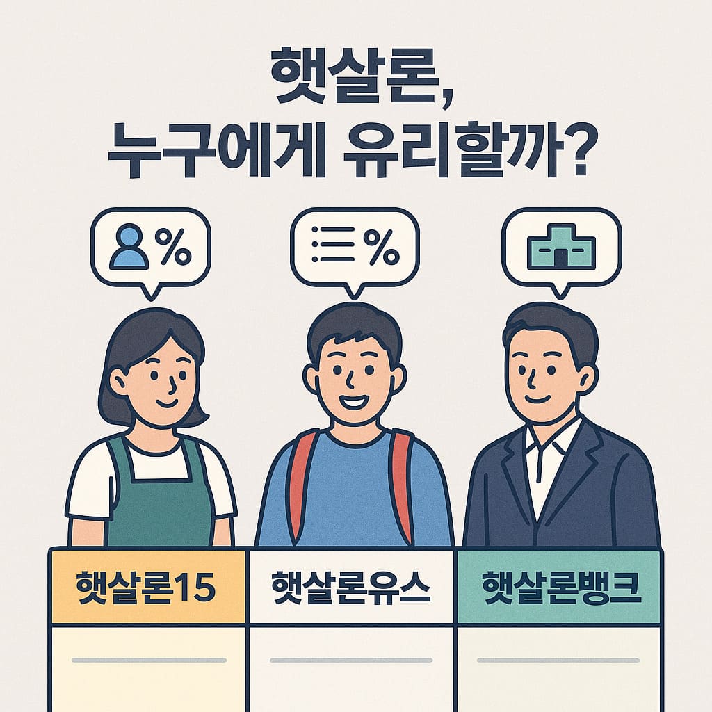 햇살론15, 햇살론유스, 햇살론뱅크 비교 이미지