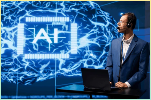 AI와 두뇌학습을 발표하는 모습의 사진. AI가 어떻게 학습하는지 떠올릴 수 있는 이미지