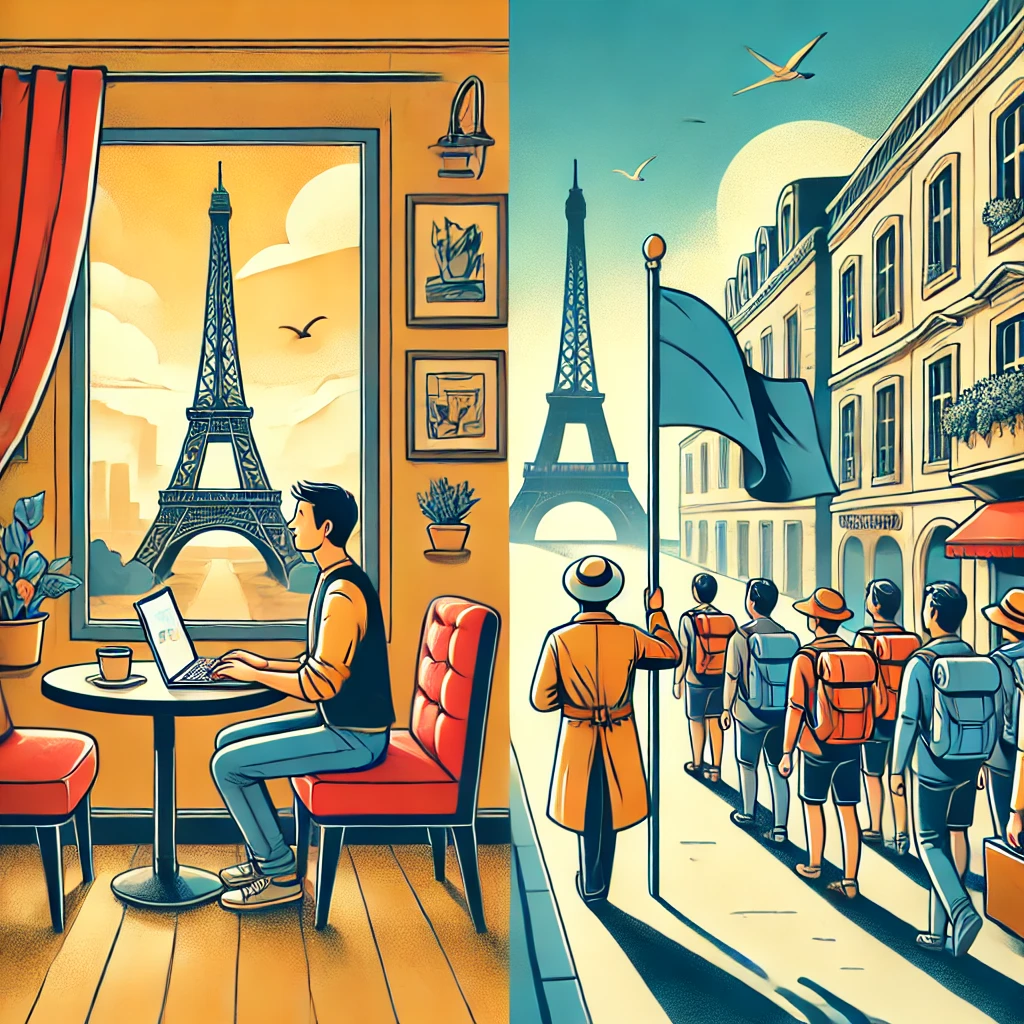 여려사람들과 패키지 여행하는사진