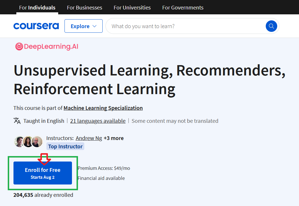 coursera 등록 페이지