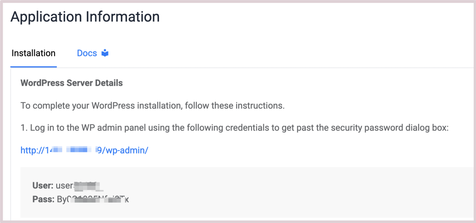 워드프레스 설치 정보 화면