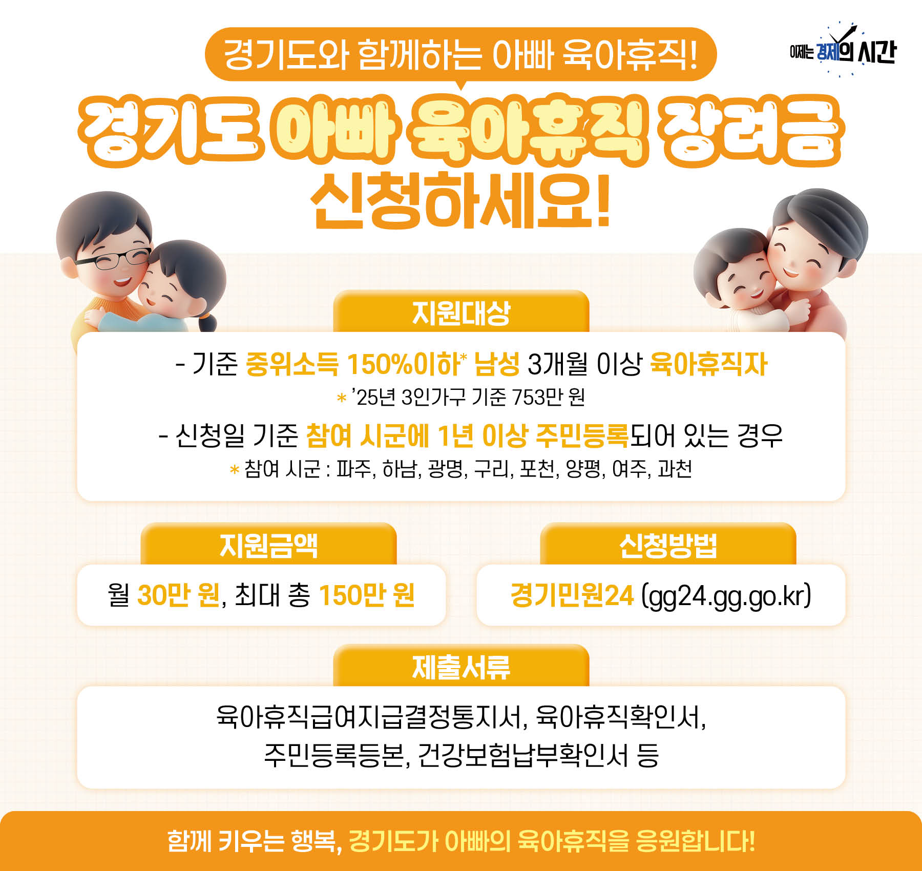 경기도 아빠 육아휴직 장려금 신청 안내 포스터