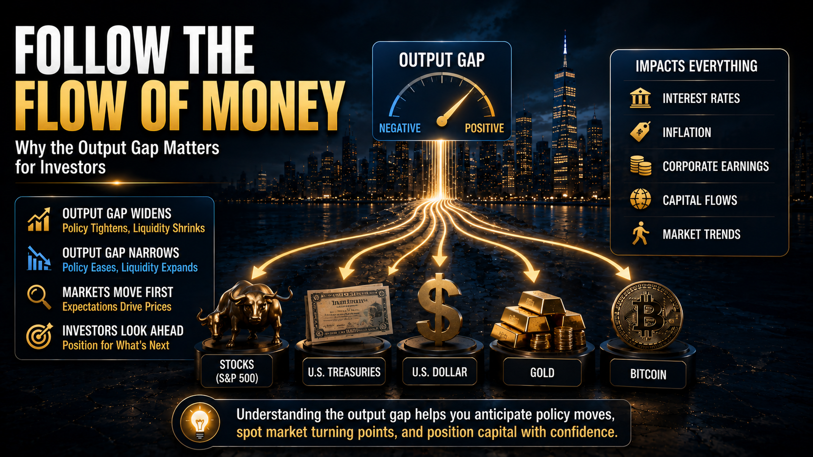 Output Gap affecting capital flows, financial markets, interest rates, and major investment assets.