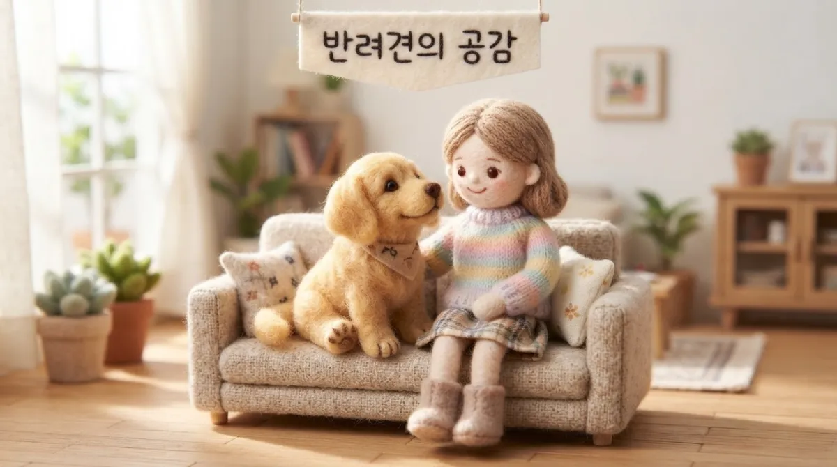 인간과 감정적인 깊은 유대감을 공유하며 주인의 하품을 모방해 내는 충성스러운 반려견의 모습