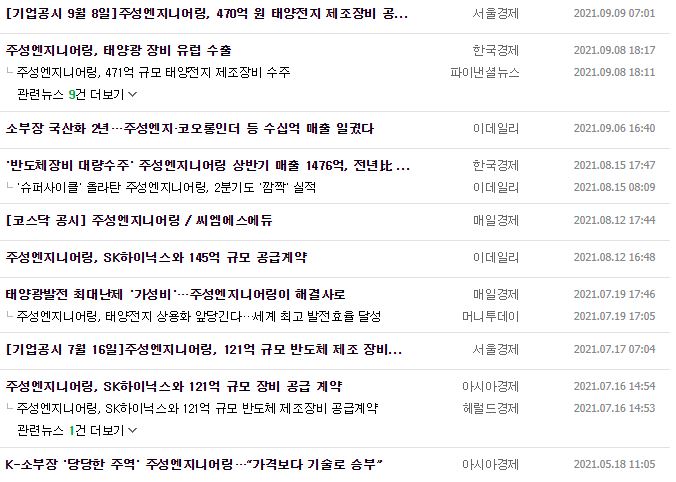 주성엔지니어링 뉴스, 공시