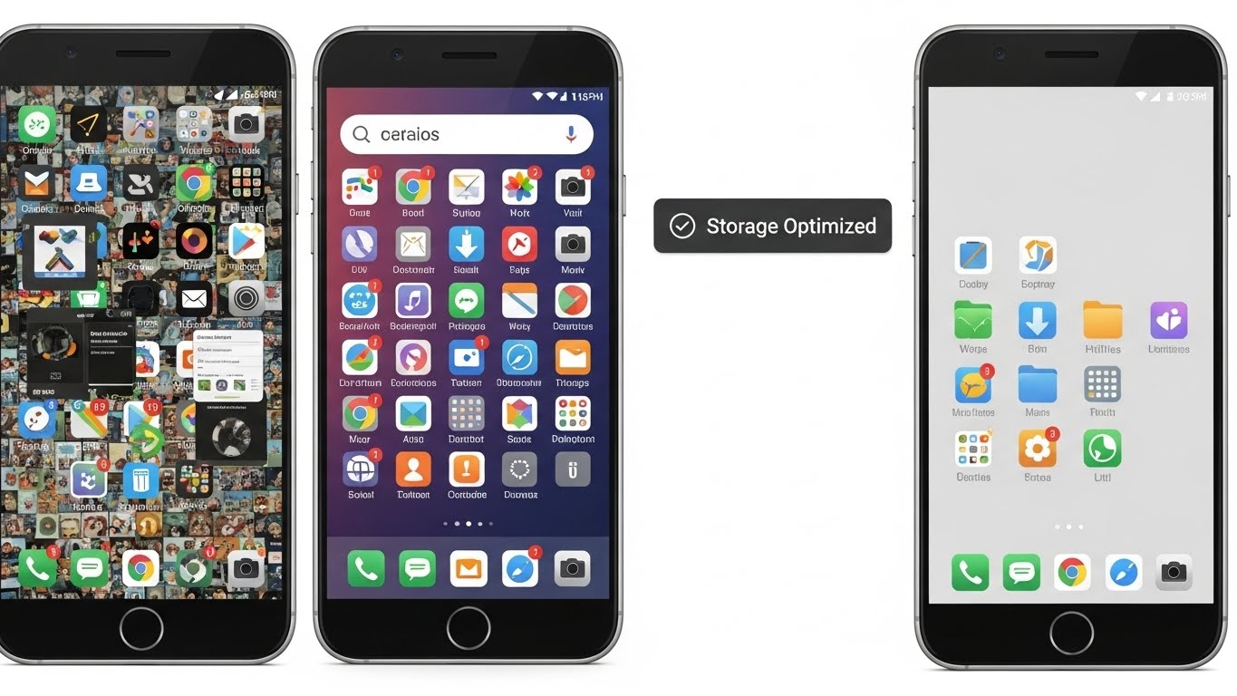 스마트폰 저장 공간을 확보하고 최적화하는 모습