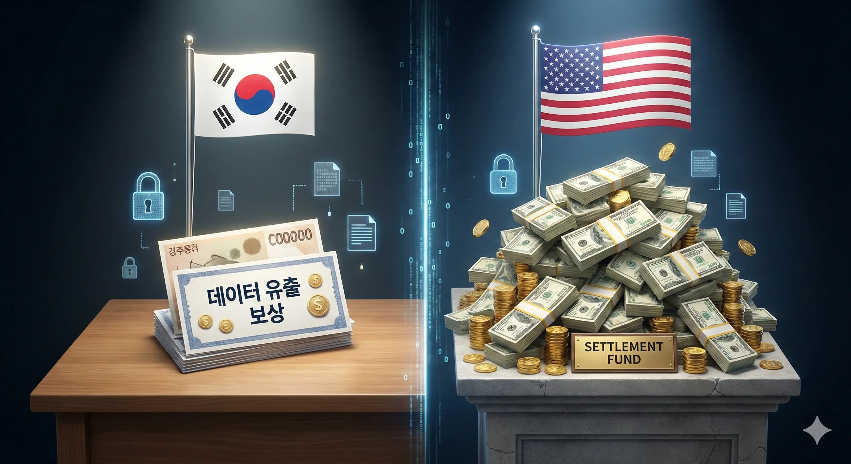 한국과 미국의 개인정보 유출 보상 규모 비교 이미지