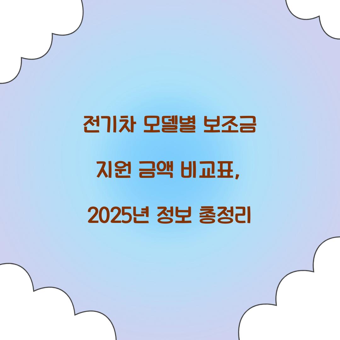 전기차 모델별 보조금 지원 금액 비교표