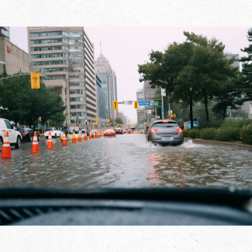 침수 대비 모래주머니 설치하는 모습