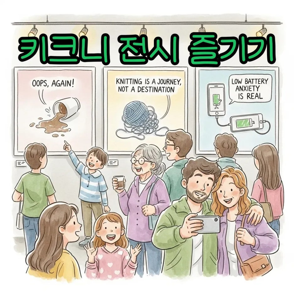 유쾌한 키크니 전시를 즐기는 사람들의 모습.