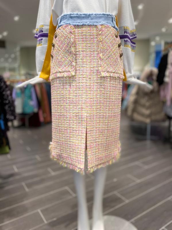 오즈세컨 데님 프린지 블렌드 트위드 스커트 O22A1WSCW11W