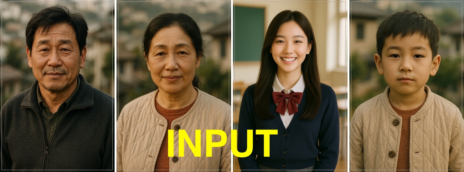 각자의 장소에서 사진을 찍은 아버지,어머니,딸,아들 이미지