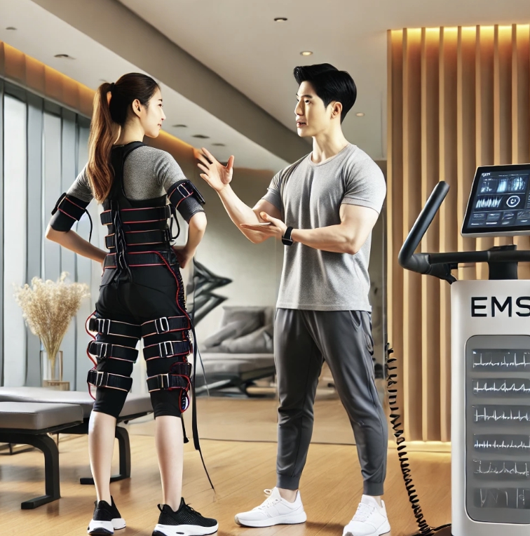 EMS운동을 하고있는 사진