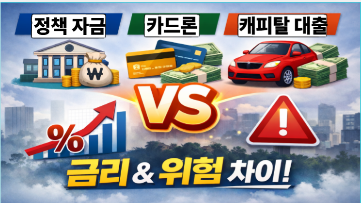 정책자금 vs 카드론 vs 캐피탈 대출 금리와 위험 차이 비교