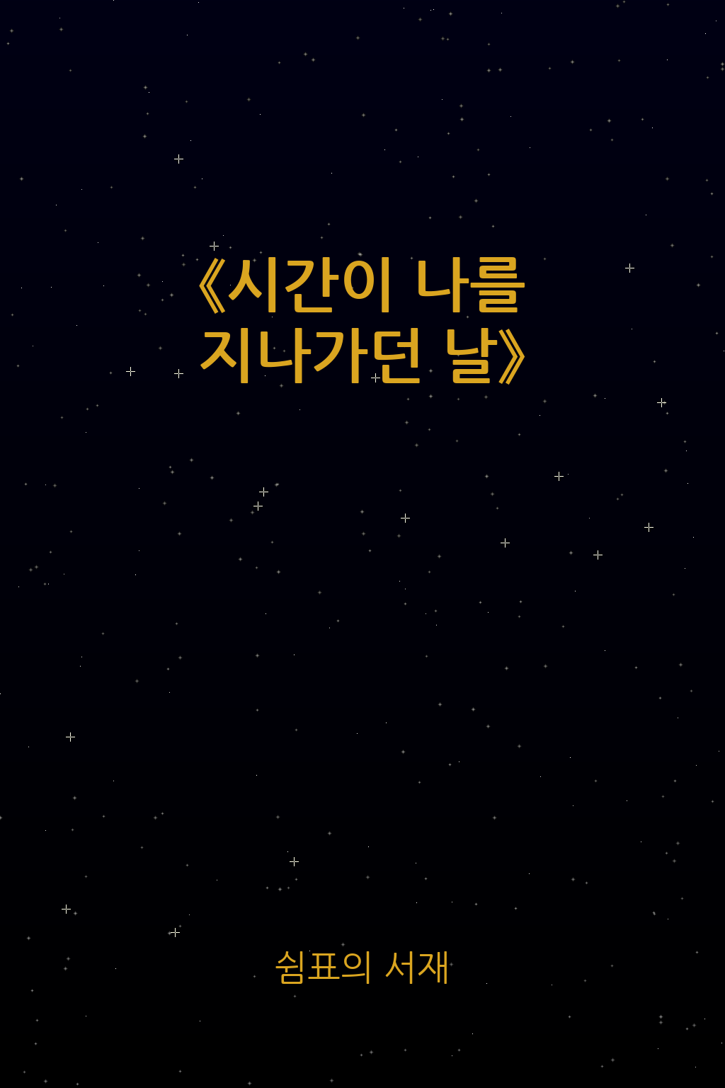 시간이 나를 지나가던 날 표지 - 별빛 가득한 밤하늘 배경에 금색 텍스트로 제목이 쓰여 있는 이미지