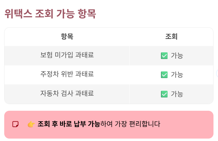 위택스 조회 가능 종목