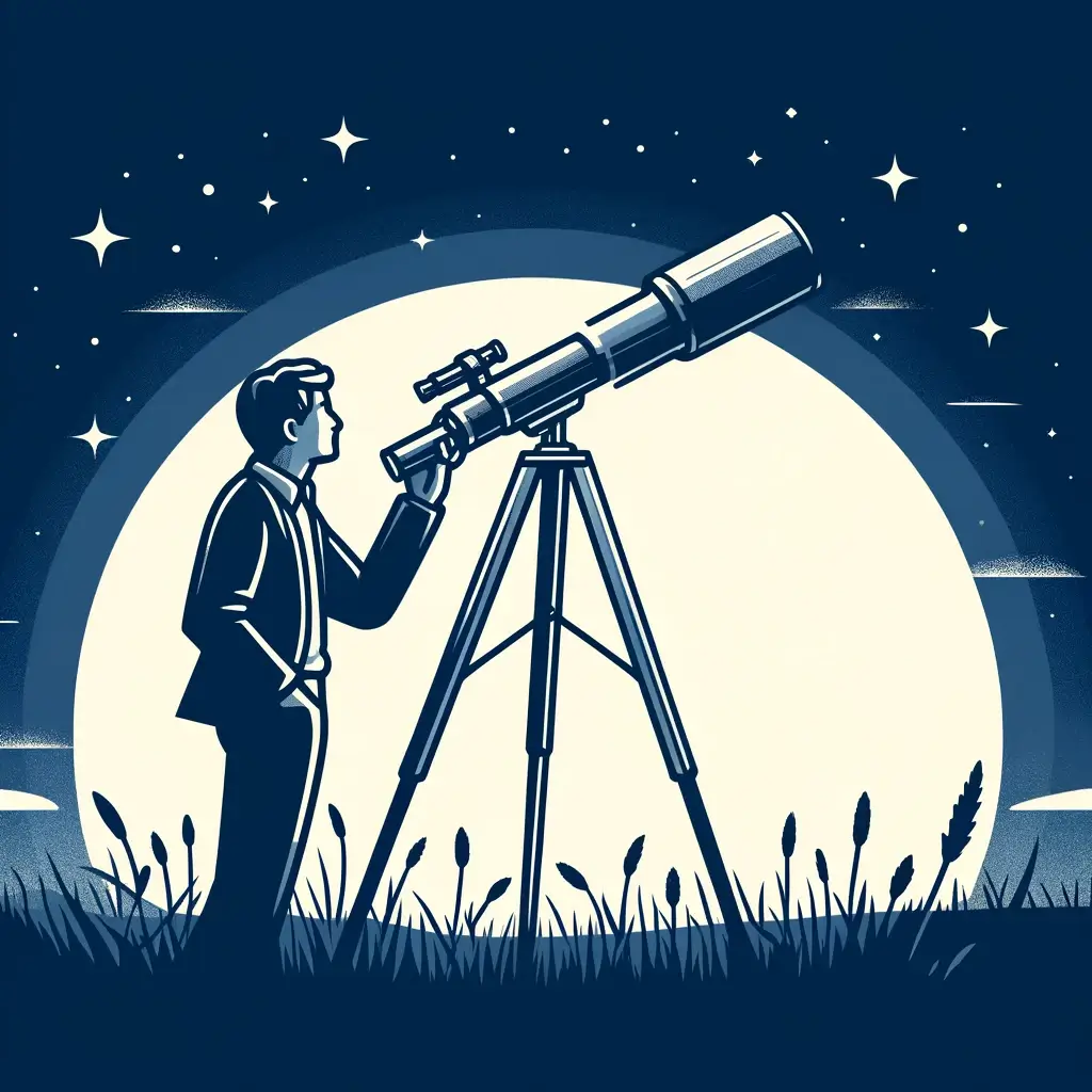 망원경으로 밤하늘을 관찰하는 남성.