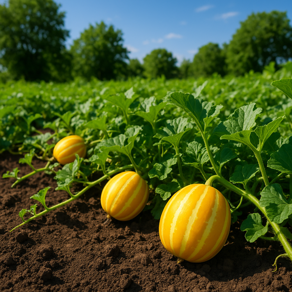 노란 줄무늬 참외 열매들