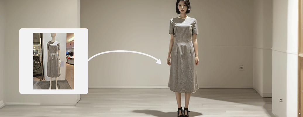 A mannequin photo transformed into a model photo.
