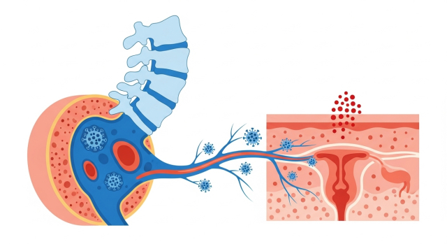 헤르페스 2형 증상 신경에 잠복하고 피부로 내려오는 메커니즘 그림