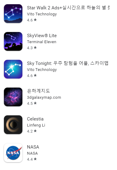 올바른 별 관찰 앱 선택