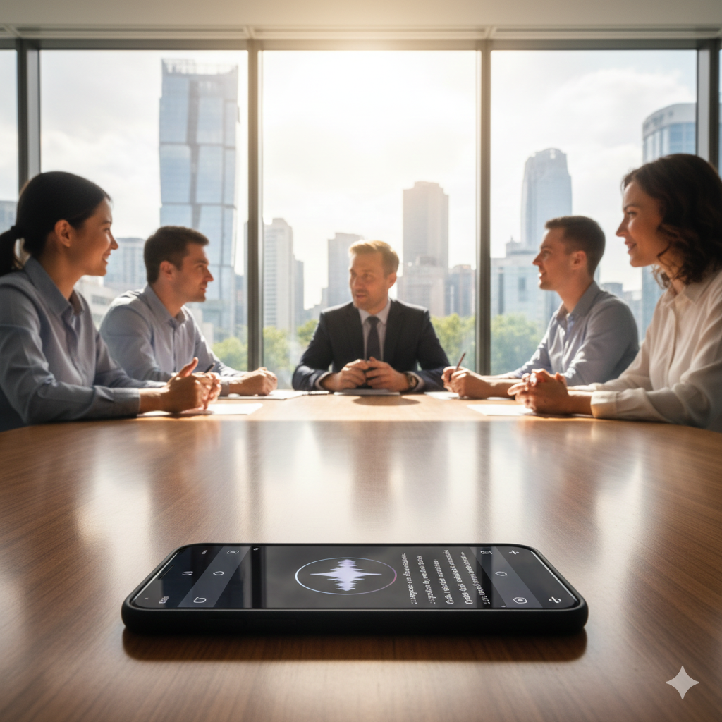 회의의 모든 대화를 실시간으로 기록하고 데이터화하는 제미나이 3 기반 회의 현장.