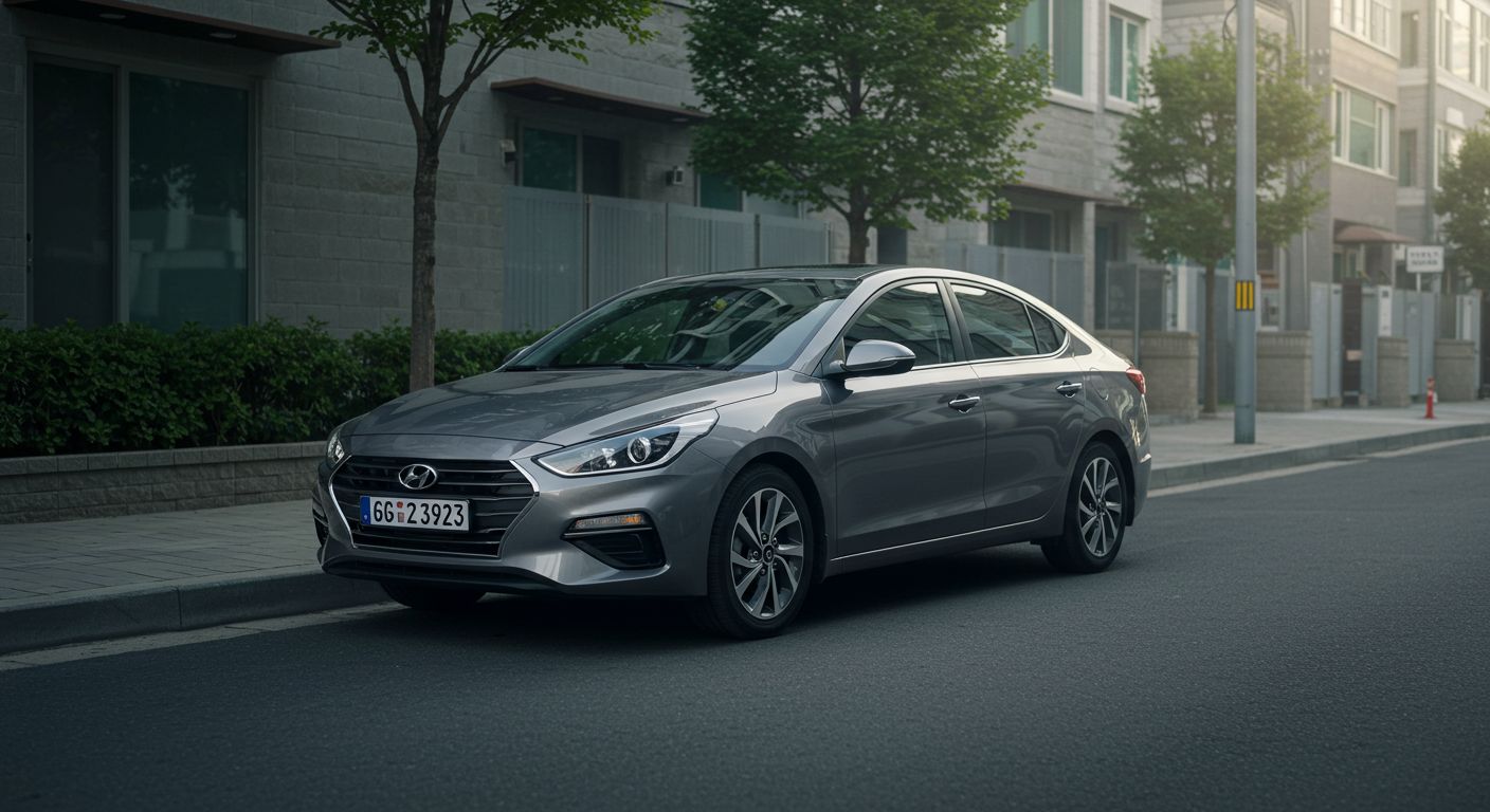 서울 도심에 주차된 가성비 좋은 국산 중형 세단 실사 이미지