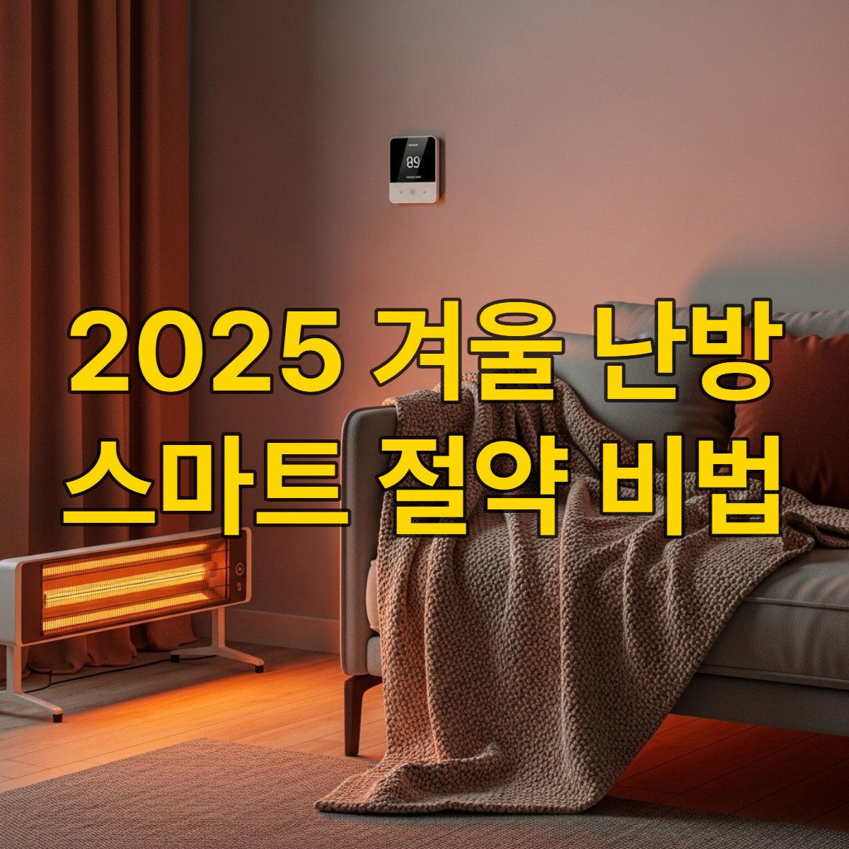 스마트 기기와 단열재로 따뜻하고 효율적인 난방을 하는 아늑한 거실 풍경