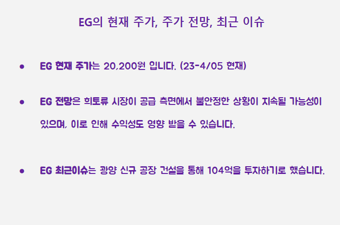EG 최근 주가 이슈 요약