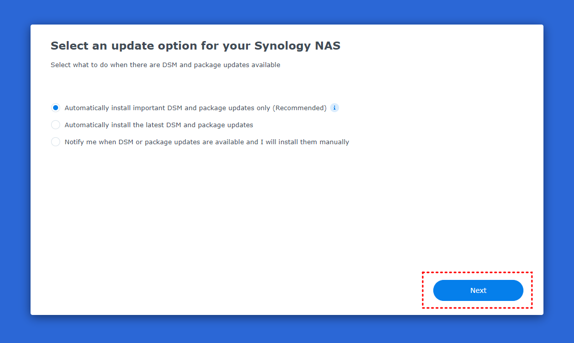DSM 설치 옵션 선택