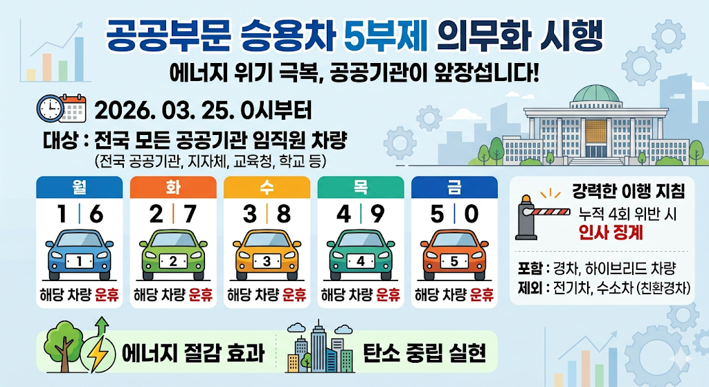 에너지 위기 대응을 위한 공공부문 승용차 5부제 시행 정보