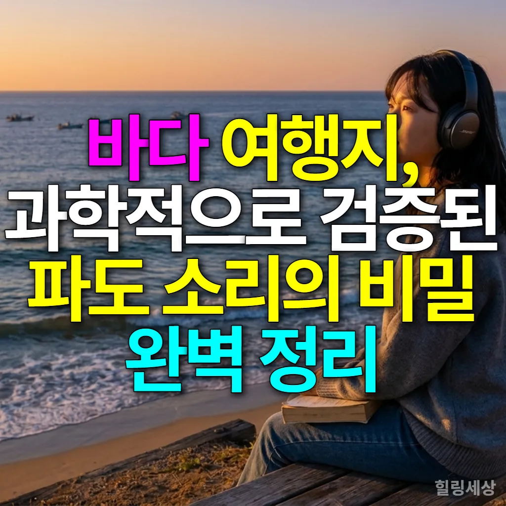 바닷가 벤치에 앉아 파도 소리를 들으며 책을 읽는 한국인 여학생