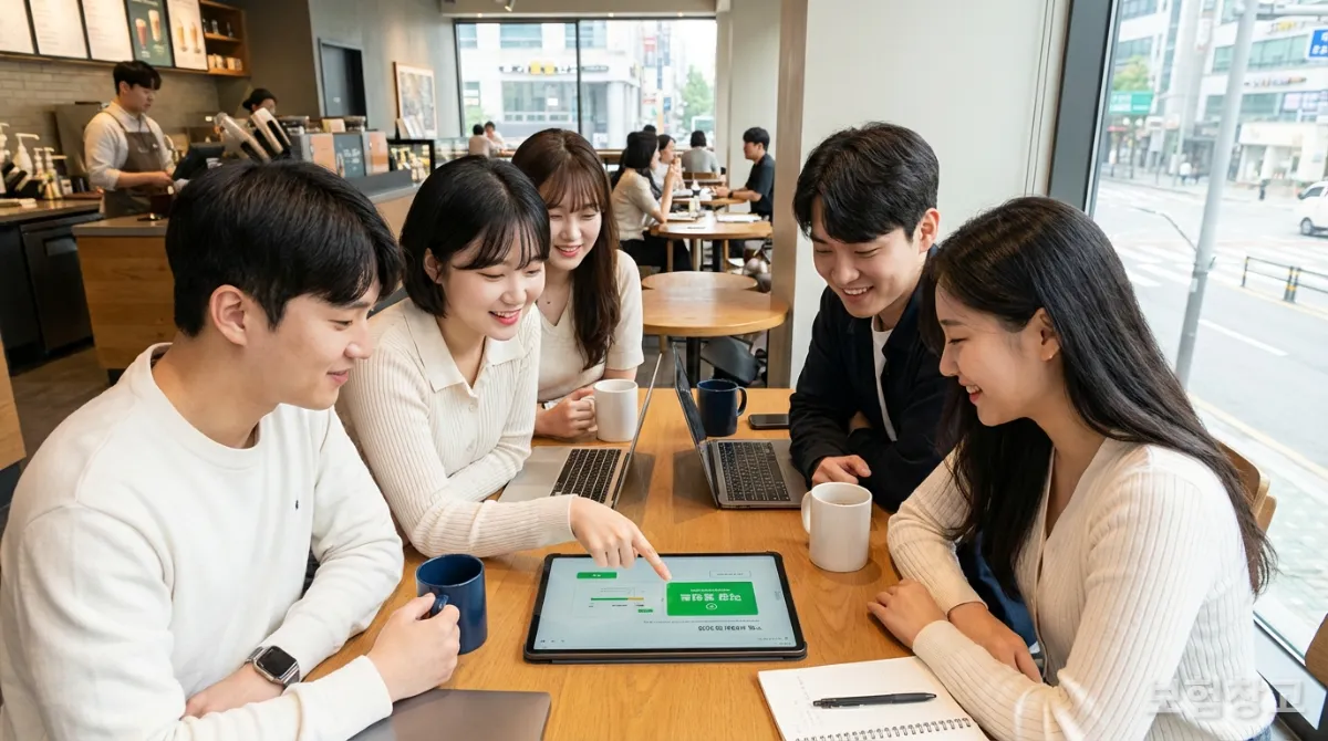 핀테크 앱으로 자신의 보험을 점검하는 20대 한국인 청년들